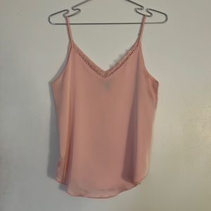 Light Pink V-Neck Camisole with Lace Trim - XS